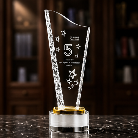 Curved Star Service Crystal Award - custom crystal awards with your logo